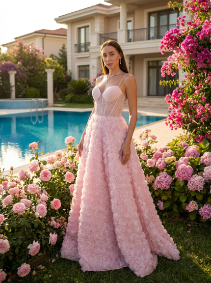 Blush Rose 3D Floral Ball Gown