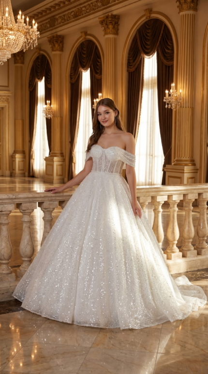 Off-the-Shoulder Sequin Ball Gown