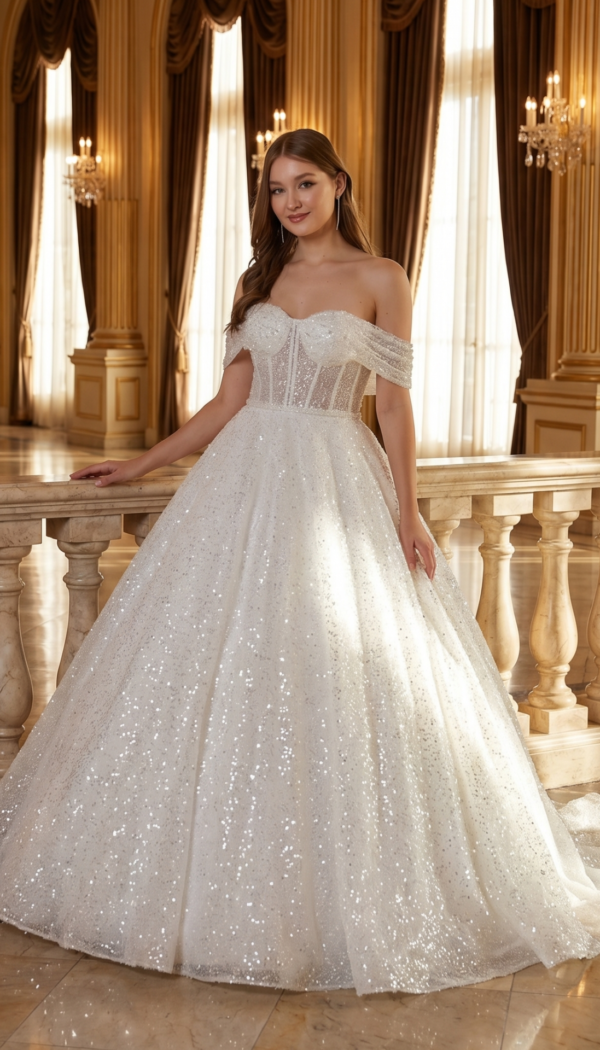 Off-the-Shoulder Sequin Ball Gown