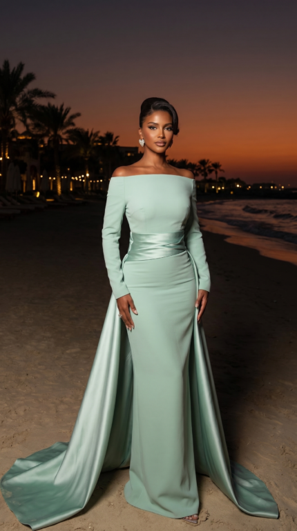 Deep Emerald Goddess Cape Gown