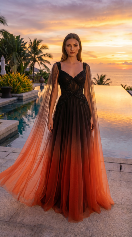 Midnight Sunset Ombré Tulle Gown