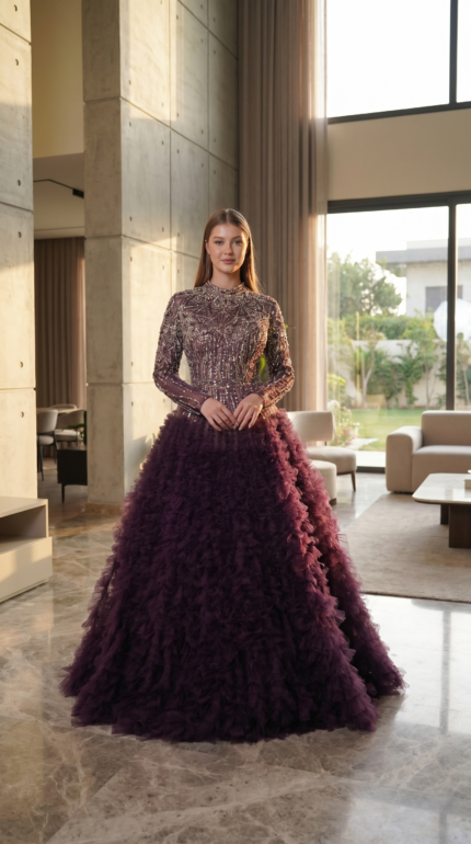 Plum Ruffle Ballgown