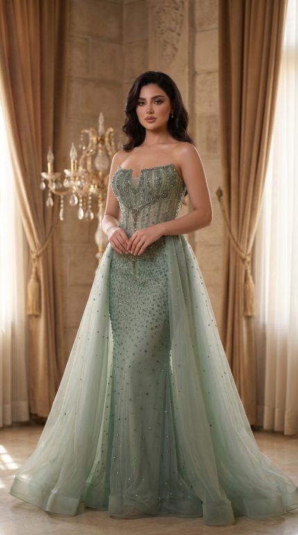 Sage Crystal Corset Gown