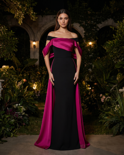 Midnight & Fuchsia Sculptural Gown