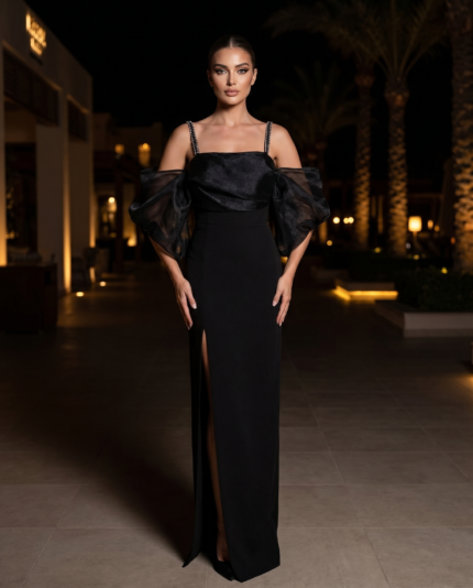 The Black Gown with Puff Sleeves