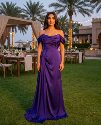 Amethyst Silk Draped Evening Gown