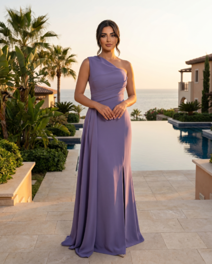 Lavender One-Shoulder Column Gown