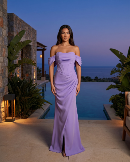 Lilac Corset Off-Shoulder Gown