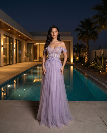 Wisteria Pearl-Embellished Tulle Gown