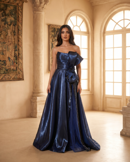 Royal Blue Satin Bow Gown
