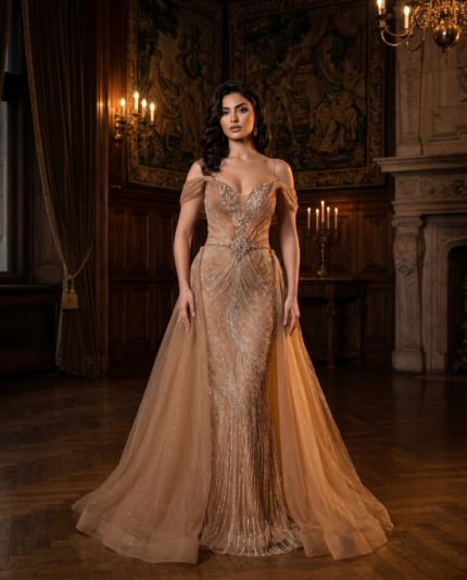 Champagne Stellar Detachable Train Gown