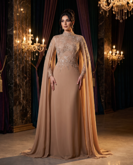 Sandstone High Neck Cape Gown