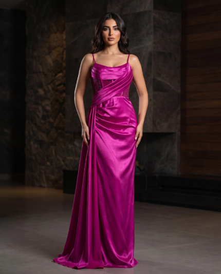 Fuchsia Satin Draped Corset Gown