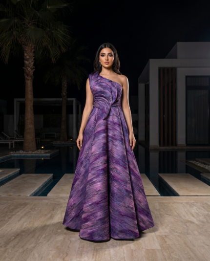 Textured Amethyst One-Shoulder Ballgown