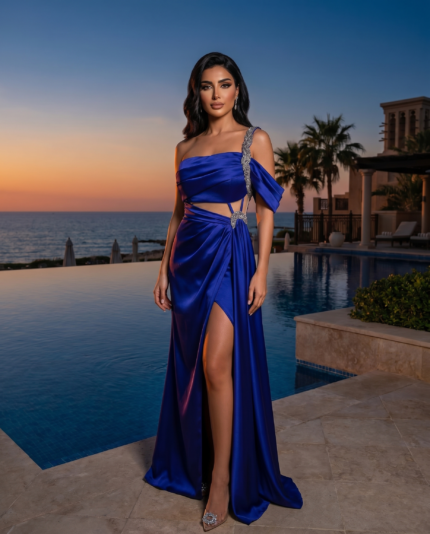 Electric Blue Cut-Out Satin Gown