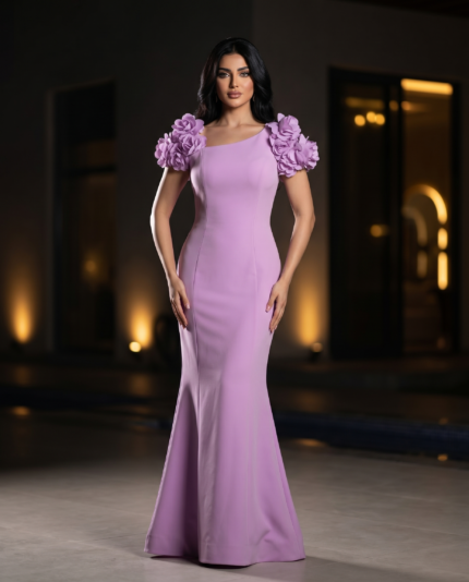 Lilac Sculpted Floral Shoulder Gown