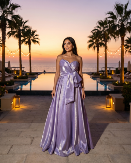 Shimmering Mauve Bow-Front Ballgown