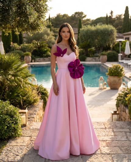 Blush Pink Floral Appliqué Gown