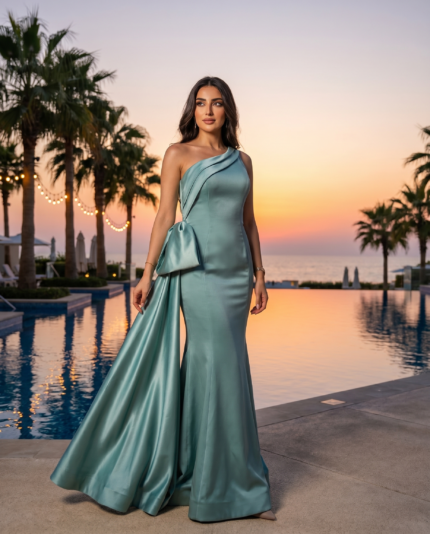 Seafoam Satin Bow Mermaid Gown