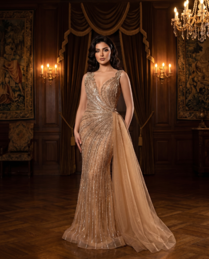Golden Linear Illusion Gown