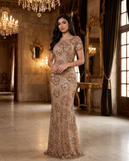 Bronze Floral Sequin Gown