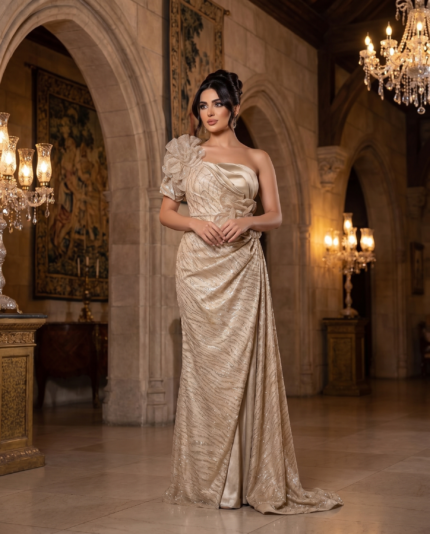 Champagne One-Shoulder Drape Gown