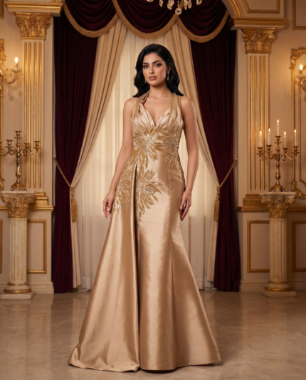 Golden Sunburst Halter Gown