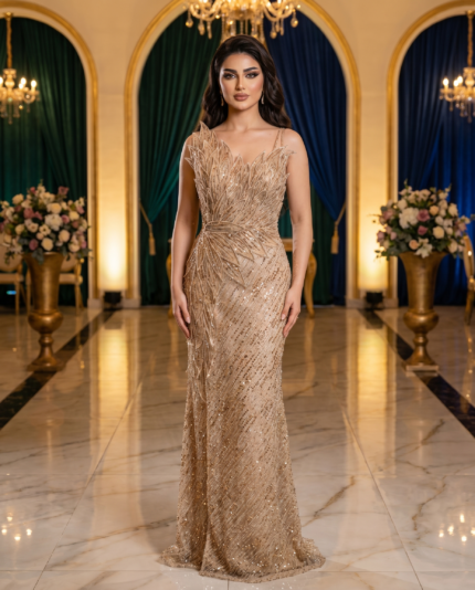 Golden Feather Sequin Gown