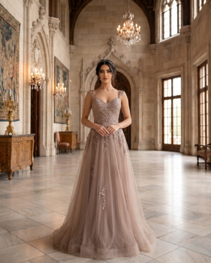 Mauve Lace Sparkle Gown