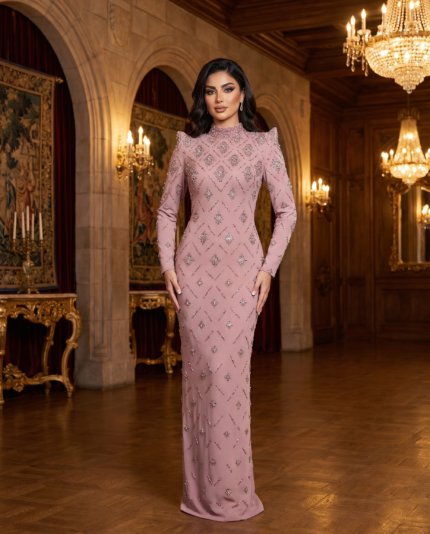 Mauve One-Shoulder Cape Gown