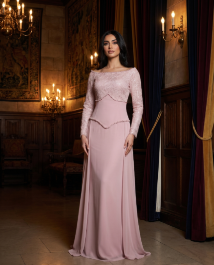 Dusty Rose Corset Crepe Gown
