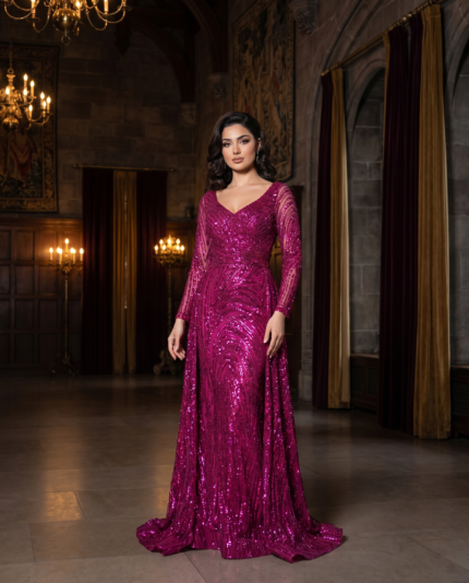 Fuchsia Swirl Sequin Gown