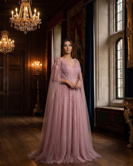 Rose Petal Cape Gown