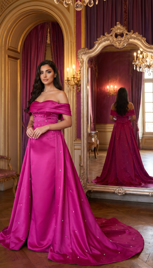 Fuchsia Majesty Off-Shoulder Gown
