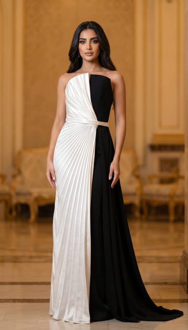 Onyx & Alabaster Pleated Column Gown