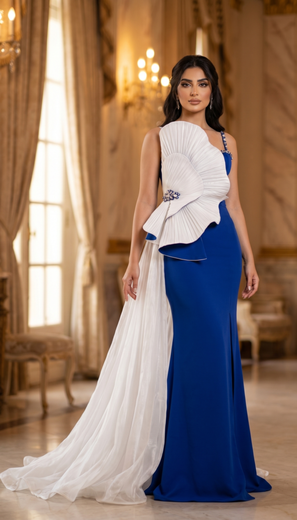 Sapphire Orchid Sculptural Fan Gown