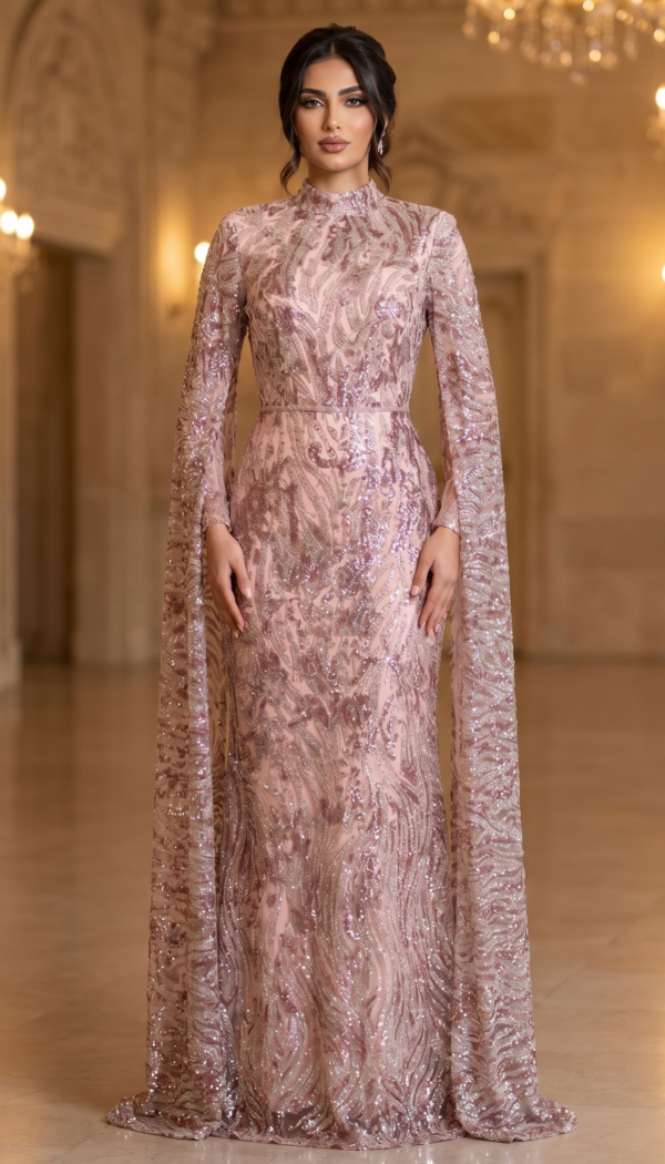 Rose Quartz Baroque High-Neck Gown