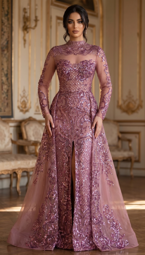 Amethyst Baroque Split-Skirt Gown