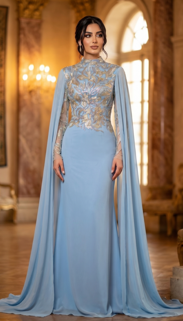 Seraphina Sky Blue Cape Gown