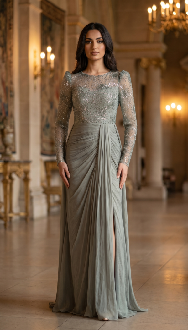 Eucalyptus Stardust Draped Gown