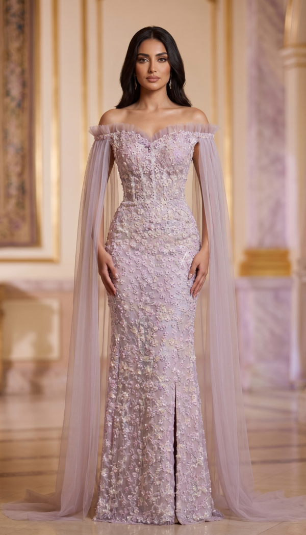 Wisteria Blossom Off-Shoulder Gown