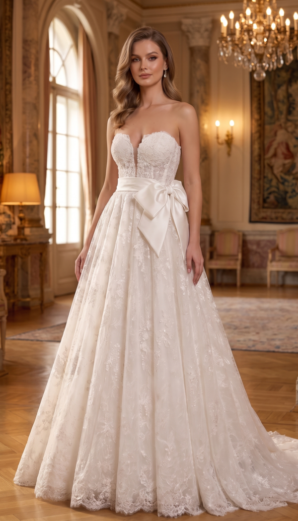 Strapless Sweetheart A-Line Lace Gown
