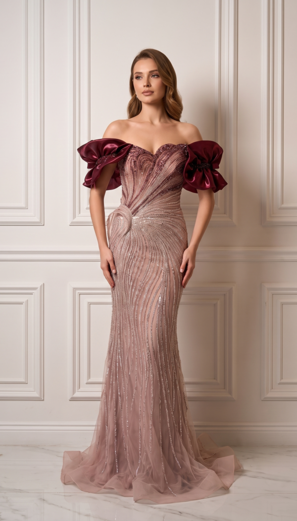 Blush Rose Strapless Textured Ruffle Sequin Ballgown